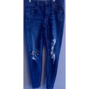 American Eagle Hi-Rise Blue Jegging Jeans Super Stretch X Distressed Sz 4 Womens